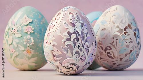 Easter eggs with patterns in pastel colors