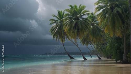 Monsoon wet season on tropical Island. Climate change and natural phenomenon concept.