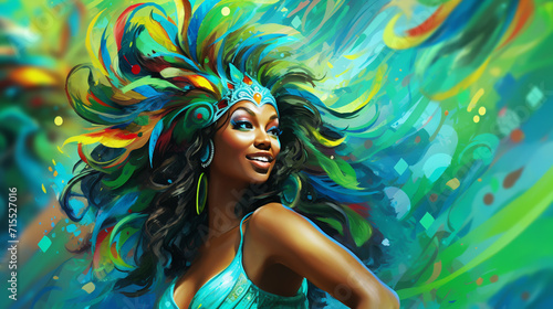 Just have fun with it. Cropped portrait of a beautiful samba dancer performing in a carnival with her band. photo