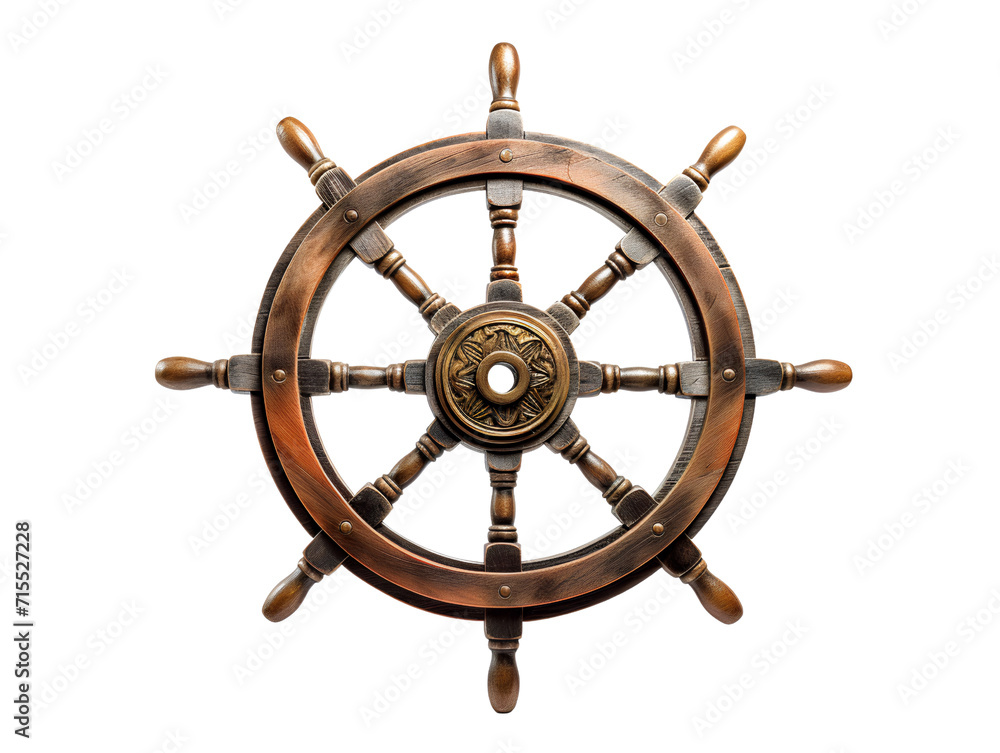 Metal Ship’s Wheel, isolated on a transparent or white background Stock