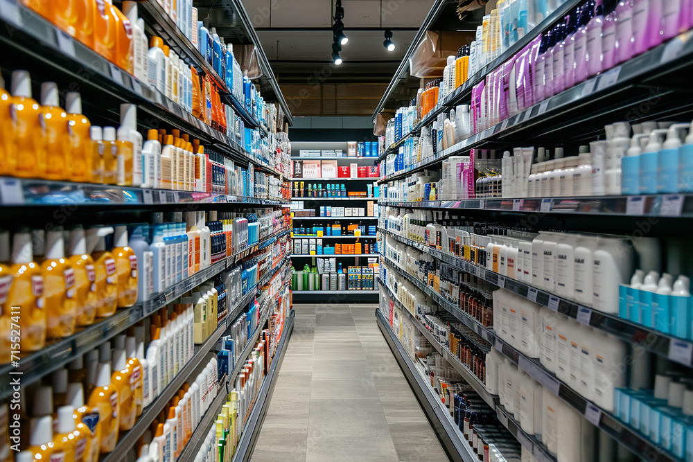 The health and beauty aisle in a supermarket - offering a range of skincare products - wellness items - and personal care essentials.