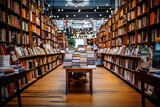 The bookstore section in a large shop - filled with a diverse collection of books spanning literature and education - inviting shoppers into the world of words.