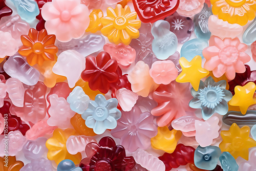 heap of gummy candy butterflies in pink, yellow, green and blue photo