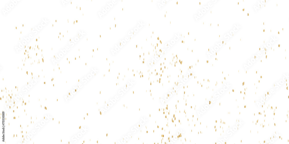 Luxury gold sparkle confetti glitter and zigzag ribbon falling down on transparent background.