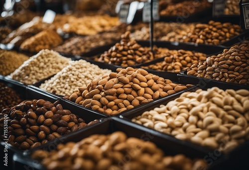 Variety of Nuts and Seeds at a Market Display