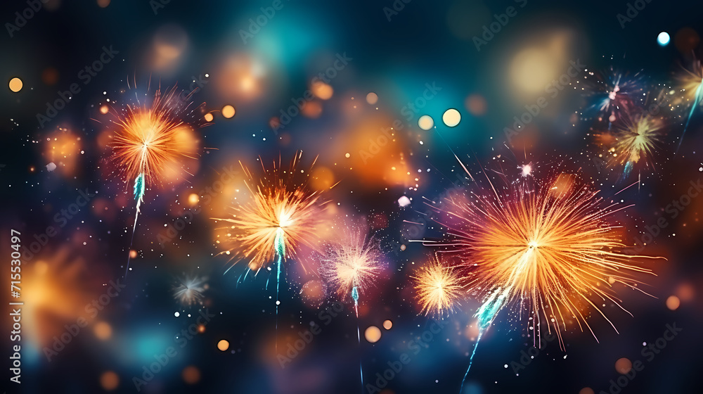 Happy New Year, burning fireworks with bokeh light background Happy New Year, burning fireworks with bokeh light background