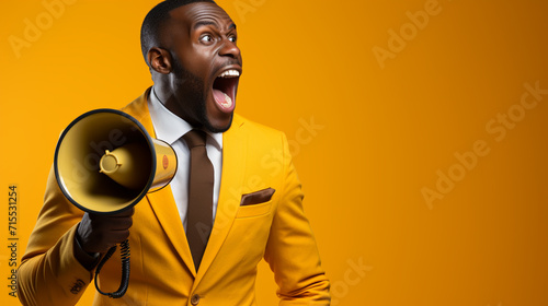 Young smiling happy man scream in megaphone People lifestyle concept