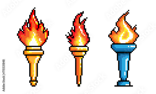 Torch pixel art set. Icon for the site, video games