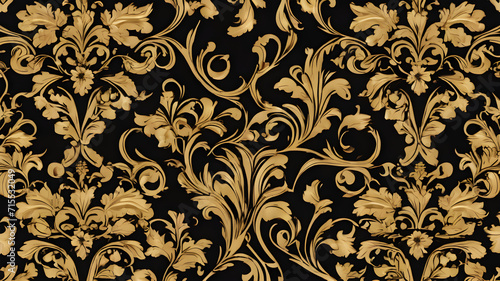 oriental damask golden pattern on a black background ideal for wallpaper