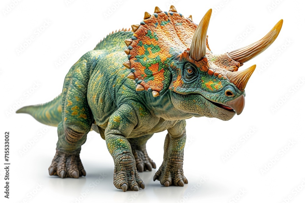 Fototapeta premium Gigantic triceratops - a herbivorous dinosaur with horns, thick armor, and a powerful presence from the prehistoric era.