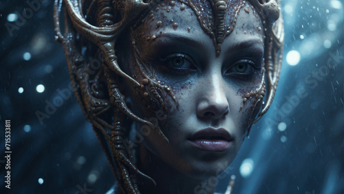 Beautiful female Water Alien character. Alien Concept. Hybrid water character on futuristic background