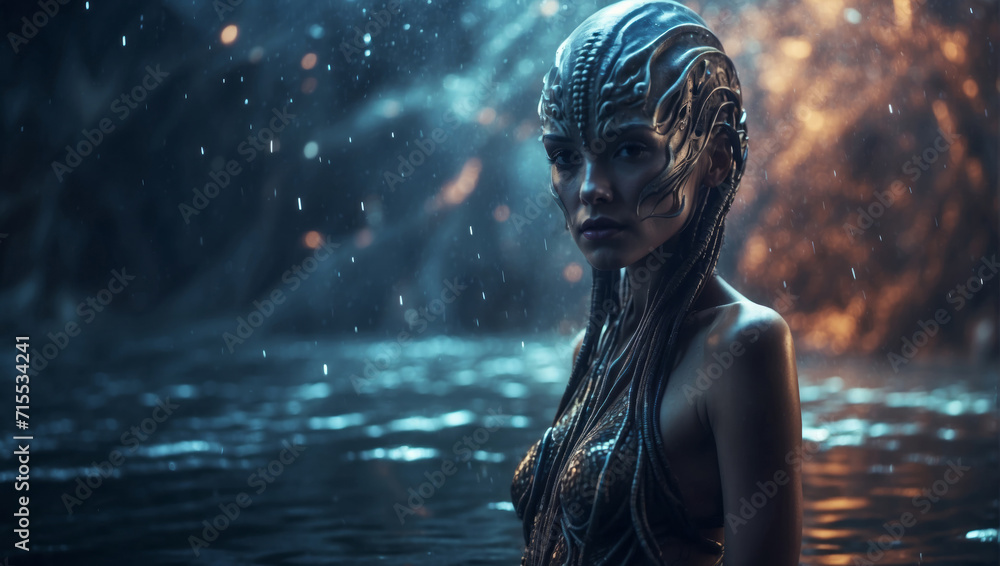 Beautiful female Water Alien character. Alien Concept. Hybrid water ...