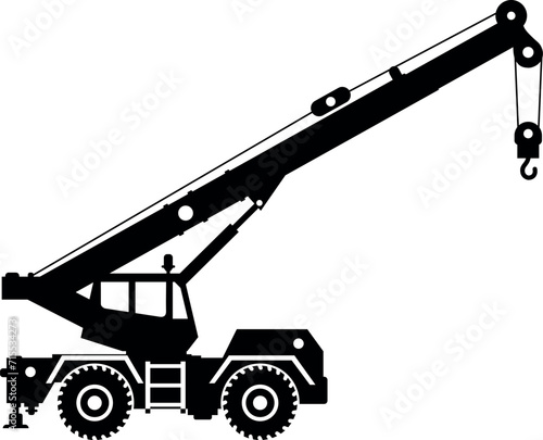 Silhouette of Mobile Crane Icon in Flat Style. Vector Illustration