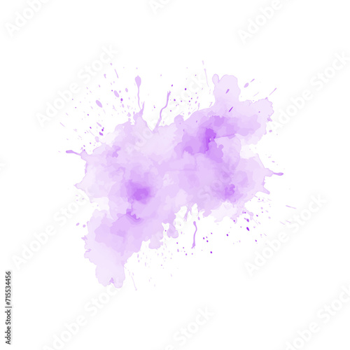 Abstract purple watercolor water splash on a white background. Vector watercolour texture in violet color. Ink paint brush stain. Purple soft light blot. Watercolor violet splash