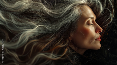 portrait of woman with long grey hair, . generated by ai photo