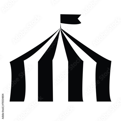 Circus tent with a split flag striped solid black icon. Carnival dome roof, template for design. Flat vector mockup isolated on white background.