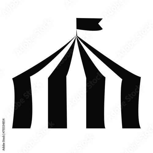 Circus tent with a split flag striped  solid black icon. Carnival dome roof, template for design. Flat vector mockup isolated on white background.