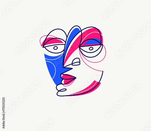 Abstract face vector art, illustration of face stylized artistic style, human abstraction art, surreal and bizarre portrait.