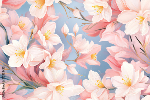 Floral Wallpaper  Seamless Pattern of Vintage Blossom - A Romantic Bouquet in Pink and Green