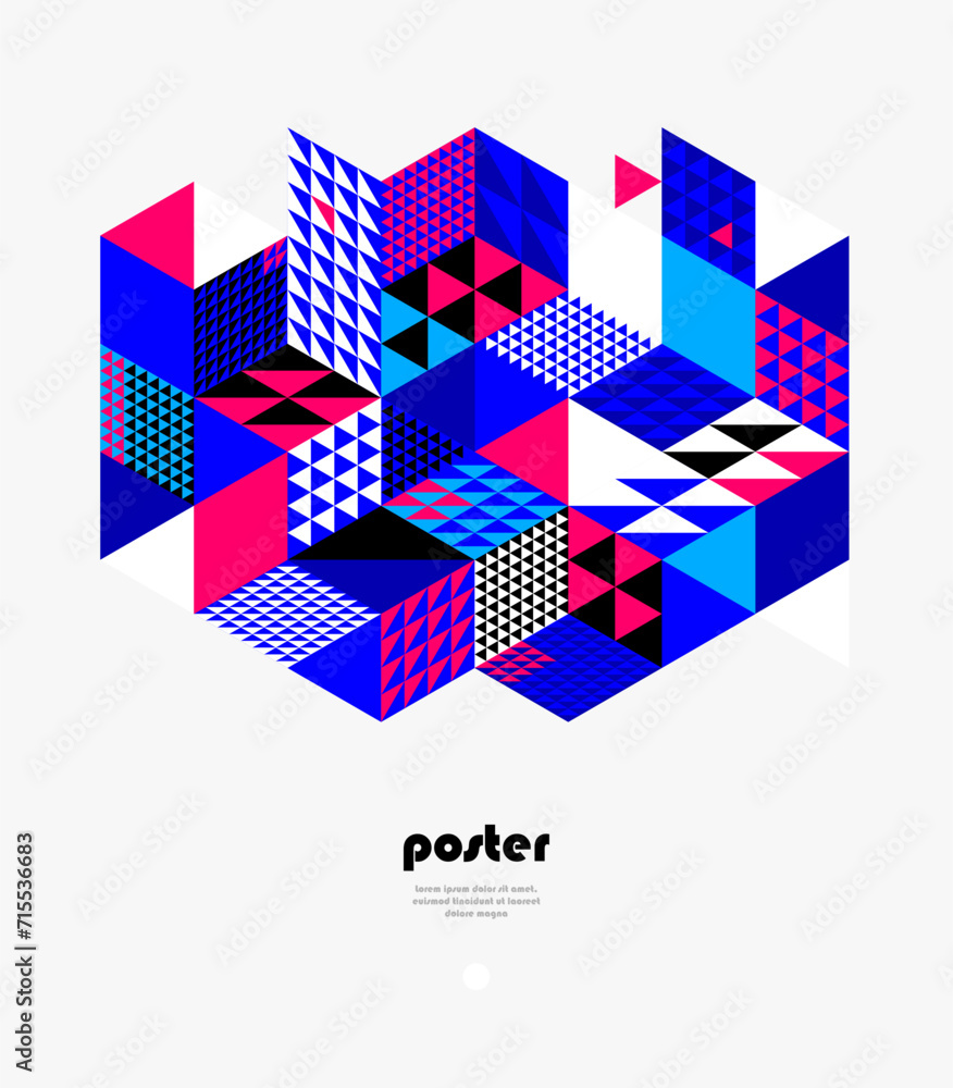 Fototapeta premium 3D isometric cubic design vector geometric abstract background, modern city abstraction theme, construction buildings and blocks look like shapes, polygonal style.