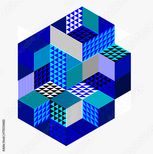 Abstract vector wallpaper with 3D isometric cubes blocks  geometric construction with blocks shapes and forms  op art low poly theme.