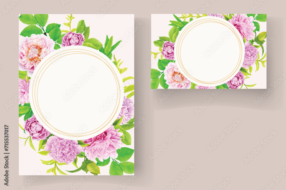 peonies floral and leaves background and frames card