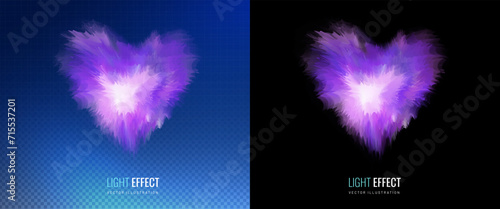 Explosion heart light splash effect in galaxy and starry sky style. Realistic explosion of paints and inks - decorative futuristic element. Universe and space vector illustration