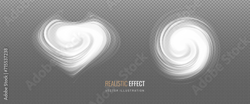Cream milk texture is view top on transparent background. Texture of whirlpool of mousse and lotion skincare is decorative element. Vector illustration