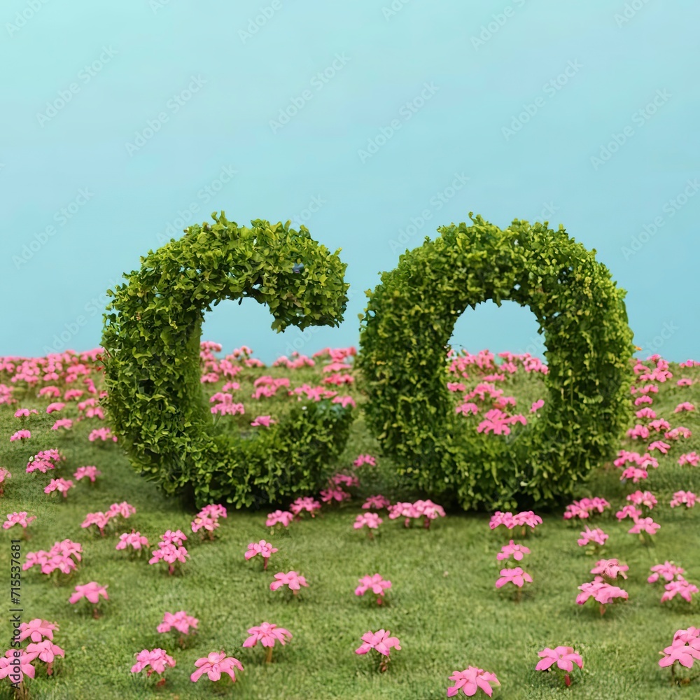 Fototapeta premium ECO sign of bushes over a field full of flowers