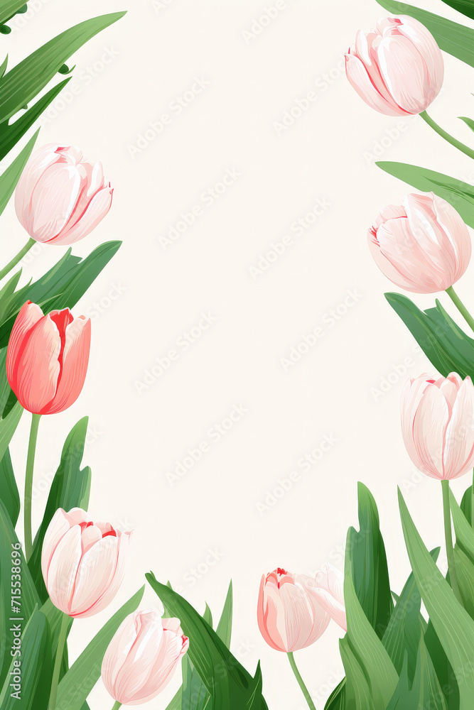 Pink Tulip Bouquet Framed in Nature's Beauty, Isolated White and Red Blossoms with Easter Flora. Free copy space. Pink Tulip Bouquet Framed in Nature's Beauty, Isolated White and Red Blossoms with Easter Flora. Free copy space.