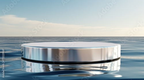 Round silver podium on the clear sea sky UHD wallpaper