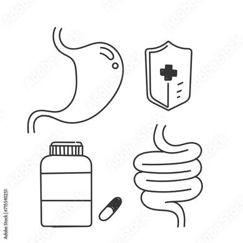 hand drawn doodle Digestion intestine stomach and probiotic icon related