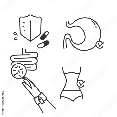 hand drawn doodle Digestion intestine stomach and probiotic icon related