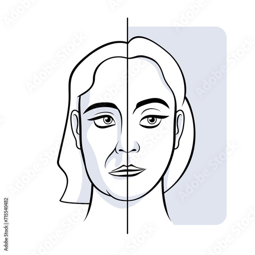 Bild auf Leinwand Woman face sagging jowls before after illustration