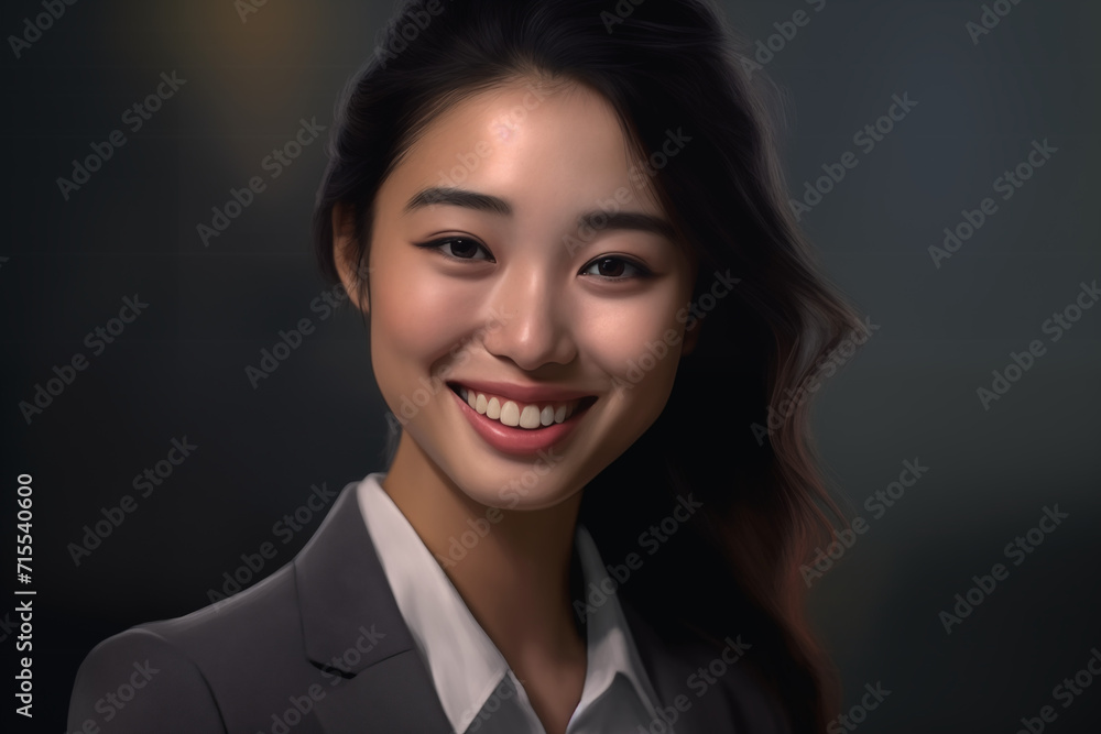 Asian woman smiling. Buissenes woman. Asian country. China. Japan. AI. Asian woman smiling. Buissenes woman. Asian country. China. Japan. AI.