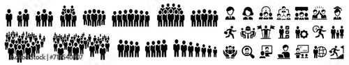 People icon set. People crowd team symbol icon. Team icons set.Group of people. User icons. Profile and people silhouette. Group, family, human, team, community, friends, population and more.