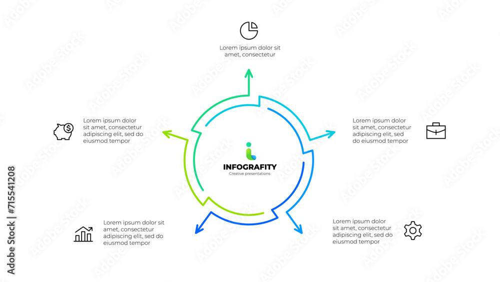 Outline abstract diagram divided into 5 elements. Design concept of five steps or parts of business cycle. Infographic design template Outline abstract diagram divided into 5 elements. Design concept of five steps or parts of business cycle. Infographic design template
