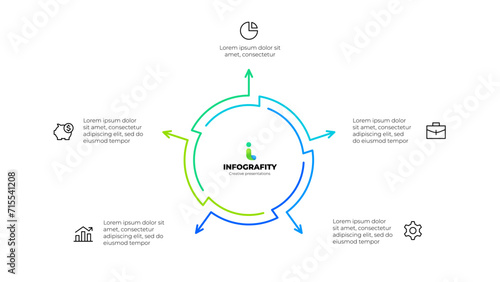Outline abstract diagram divided into 5 elements. Design concept of five steps or parts of business cycle. Infographic design template