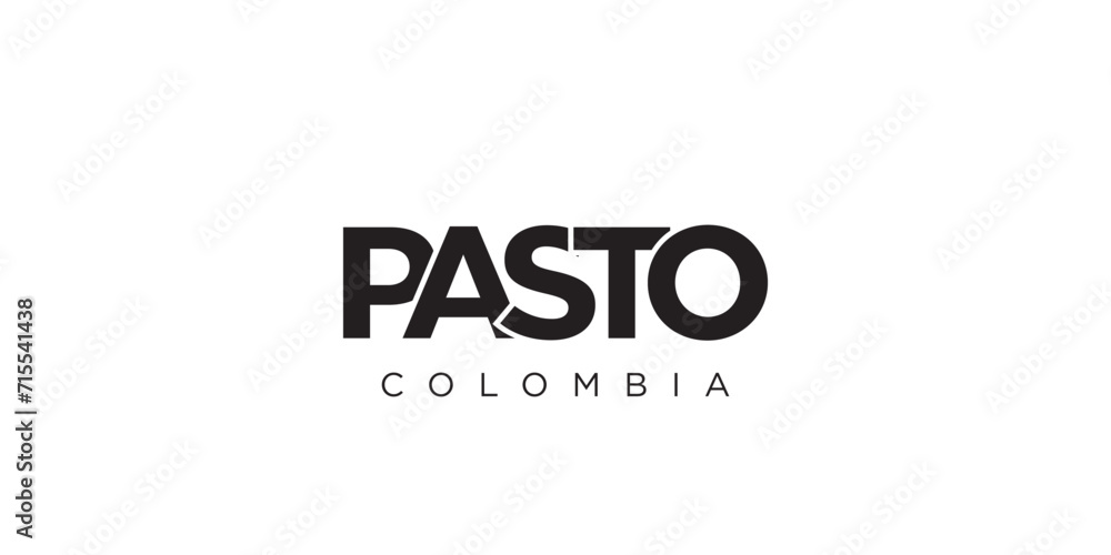 Pasto in the Colombia emblem. The design features a geometric style, vector illustration with bold typography in a modern font. The graphic slogan lettering. Pasto in the Colombia emblem. The design features a geometric style, vector illustration with bold typography in a modern font. The graphic slogan lettering.