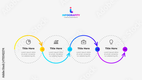 Four circles for infographic timeline wit zigzag line. Presentation template with 4 steps, options or processes
