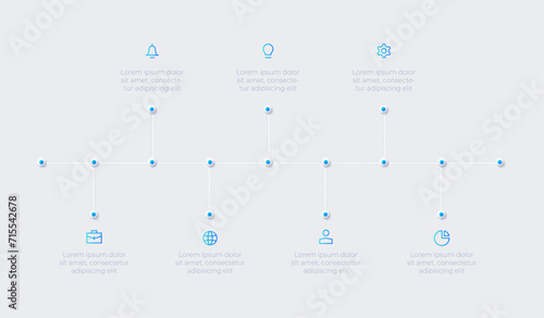 Neumorphism infographic timeline. Template of development process