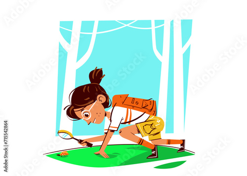 little girl exploring vector illustration.