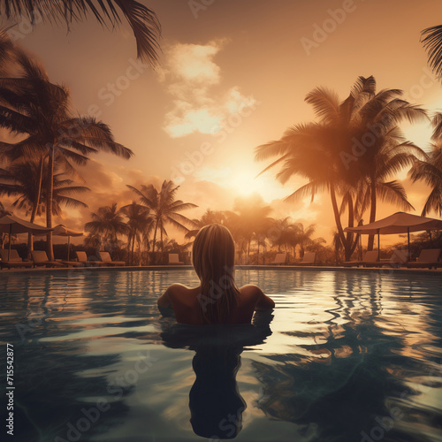 Woman relaxing near pool