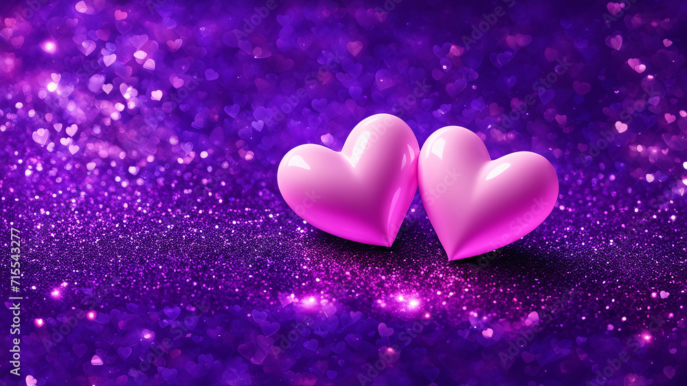 Two pink heart on glitter background, valentines day banner Two pink heart on glitter background, valentines day banner