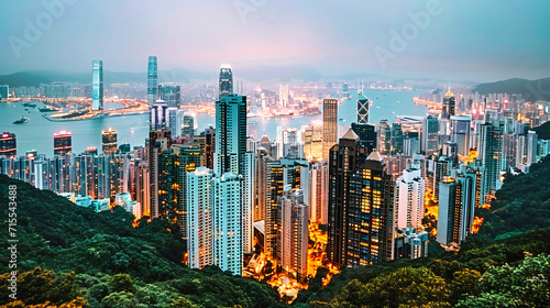 Hong Kong Cityscape: Capturing the vibrant cityscape of Hong Kong, blending modern architecture, urban lights, and scenic beauty