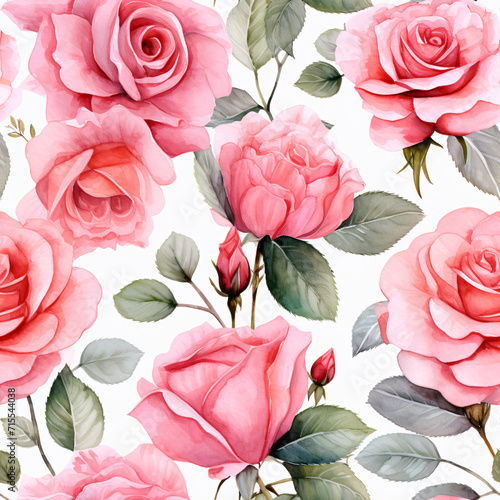 Seamless pattern water color rose flowers and leaves