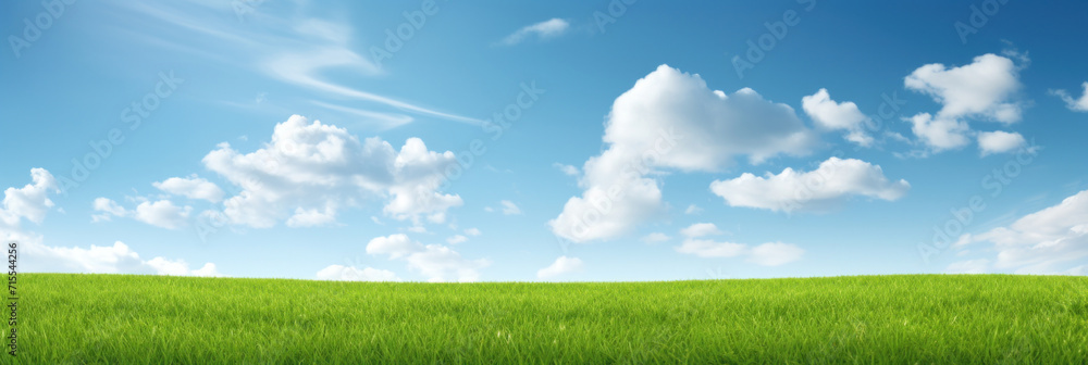 A clear and tranquil blue sky with wispy clouds over a lush green field on a sunny day. A clear and tranquil blue sky with wispy clouds over a lush green field on a sunny day.