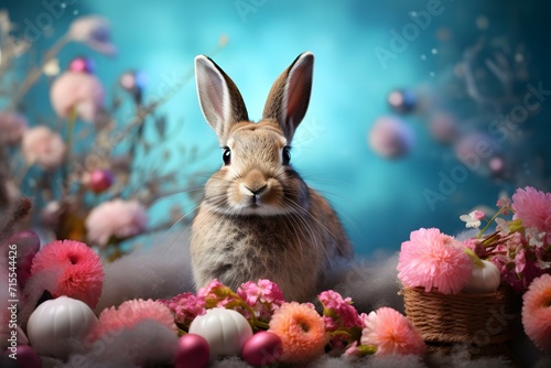 A charming scene featuring a bunny among a colorful floral arrangement © JD