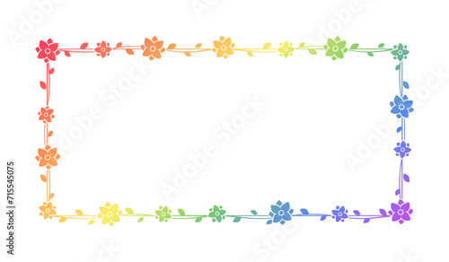 Rectangle rainbow floral frame template. Pride Month Frame Border Design Element. Vector art with flowers and leaves.
