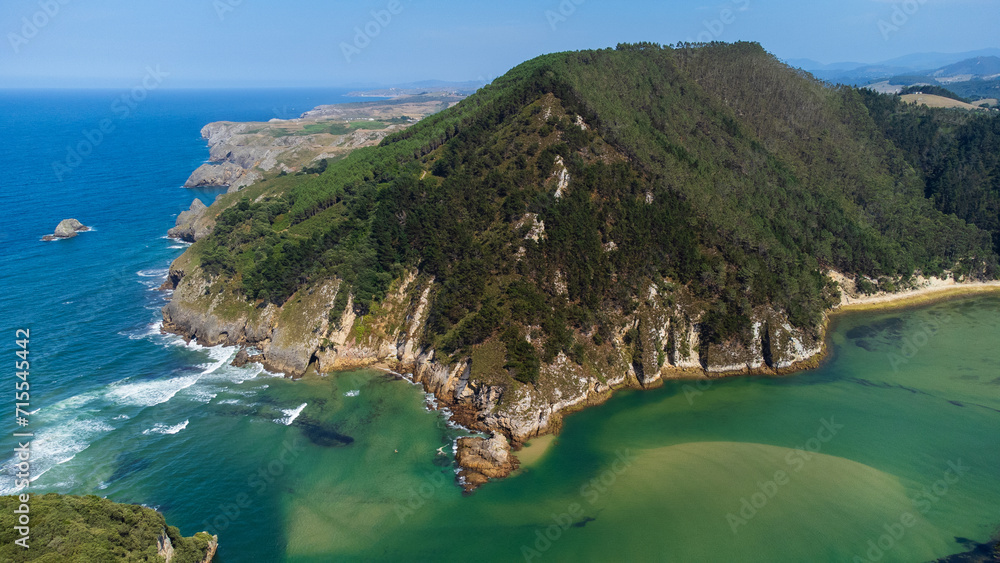 Nansa River Mouth, Atlantic Ocean, mountain, cliffs. Cantabria, Spain.